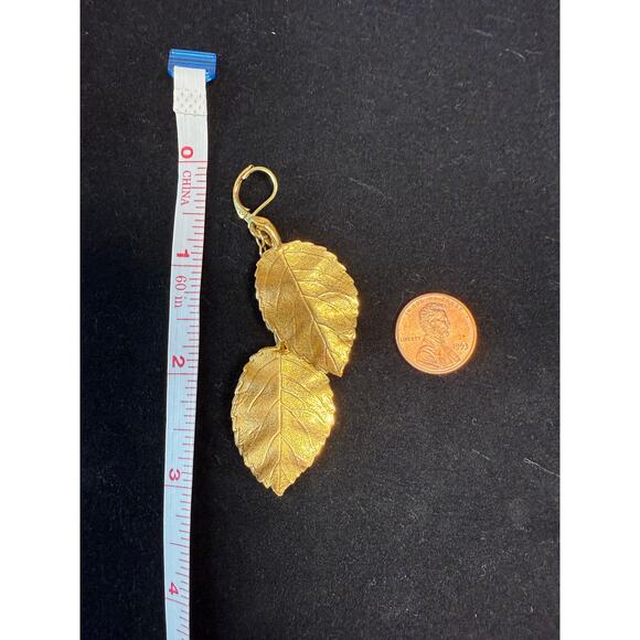 Kenneth Jay Lane Gold Leaf Earrings 3” EUC Perfect Saks Pierced Whimsical Witch - Picture 11 of 12